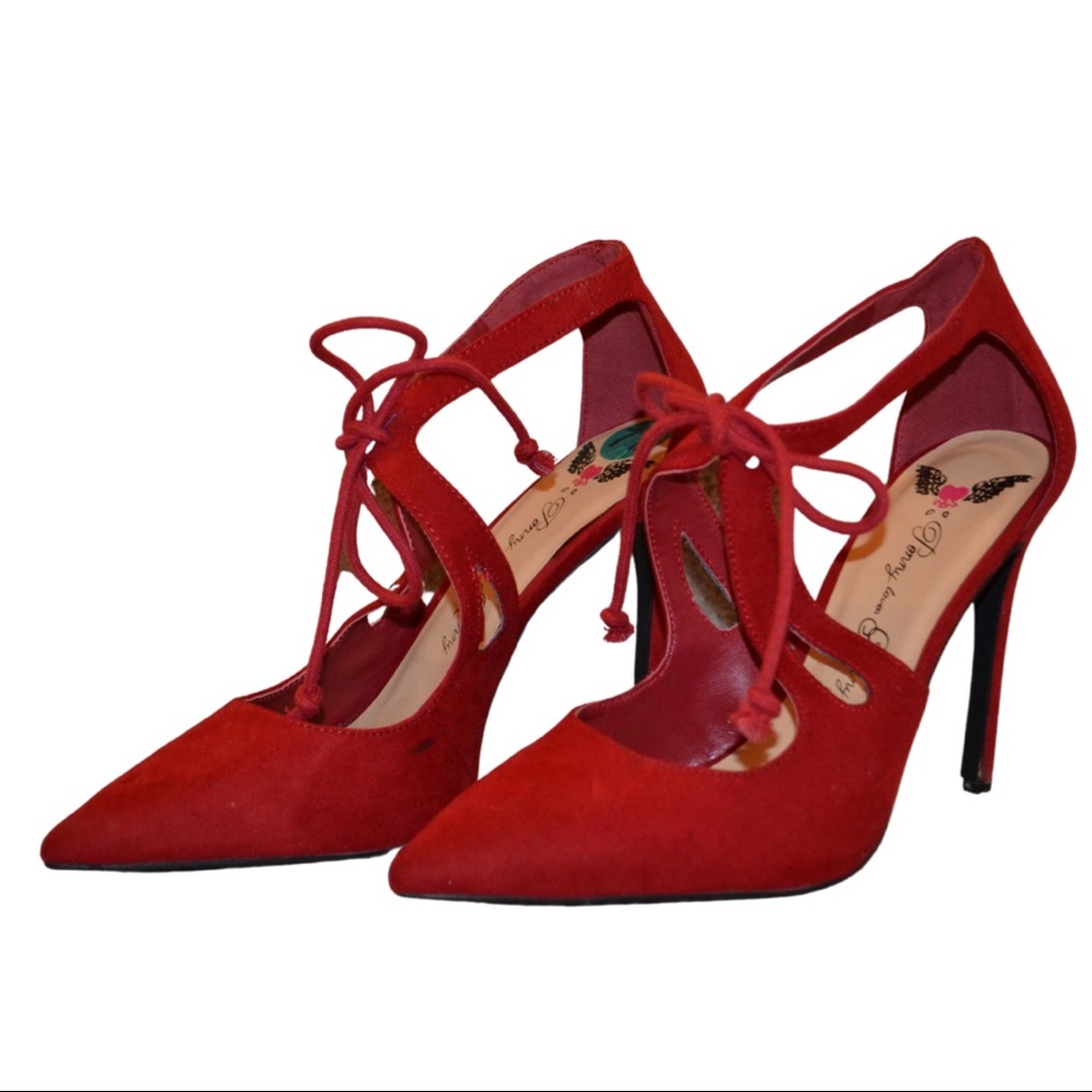 red suede cut out heels